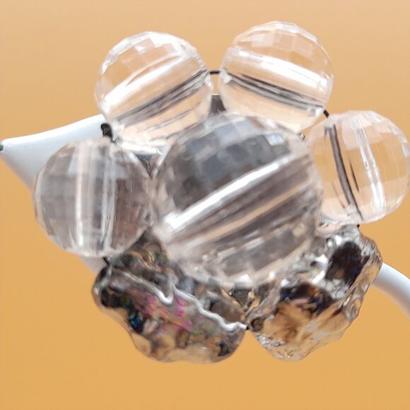 Vintage Art Lava Glass Clear Faceted Bead Earrings, Silver Tone, Clips - Picture 4 of 10